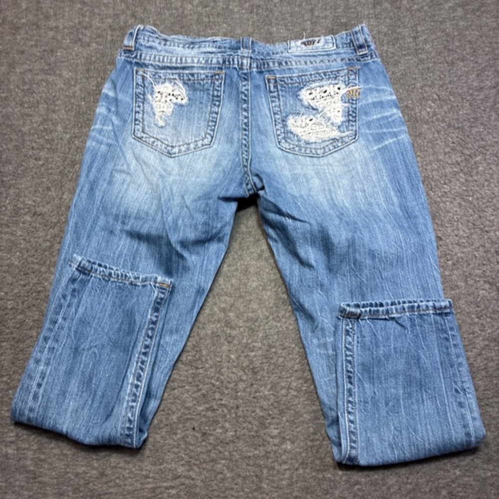 Miss Me Boyfriend Ankle Jeans‎ Womens 31 Blue Distressed Lace Patch JB7262A